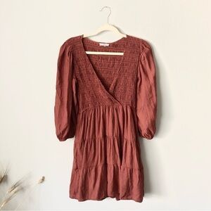 By The River Smocked Dress in Red Orange L